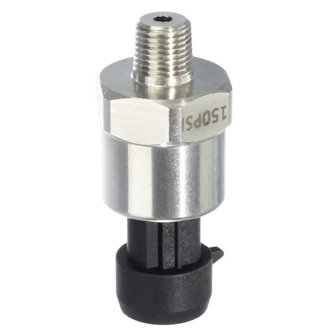 Front view of 0-150 Psi Pressure Transducer Sensor 1/8 Inch NPT Stainless Steel 316 With Connector Harness for oil fuel air water