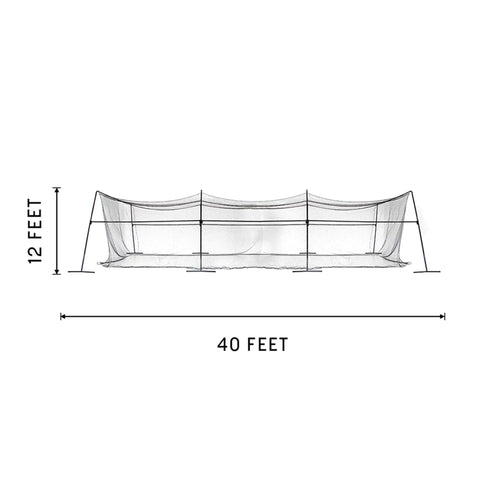 40 Foot Collapsible Batting Cage For Backyard Or Indoor Baseball And Softball Practice With A Heavy Duty Rust Resistant Steel Frame And UV Protected Net Black Frame Easy Setup Durable Year Round Hittin Cage, dimensions shown