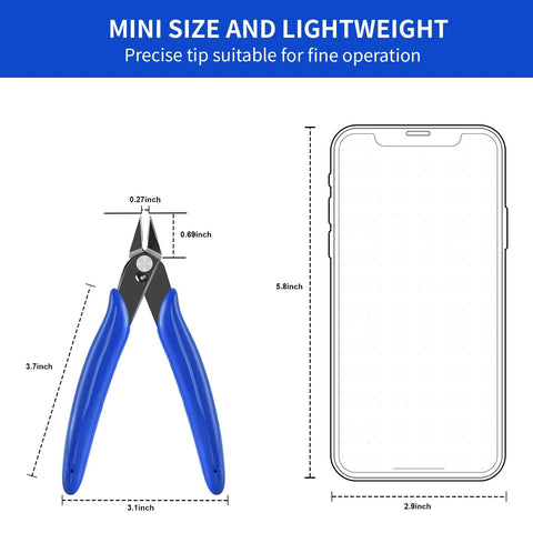 LBOKLING 5-inch micro flush cutters, blue-handled, spring-loaded, 2-pack for jewelry wire cutting