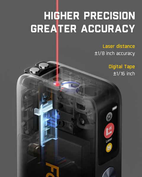 Internal view of 2 In 1 Laser Distance Meter And Digital Tape Measure With 165 Ft Range showing precision components and laser beam.