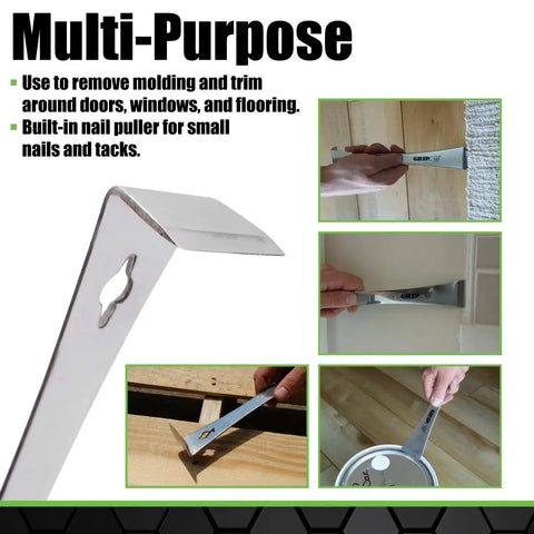 9 Inch Stainless Steel Pry Bar With Nail Puller For Molding Around Doors Windows And Flooring Chrome Vanadium Drop Forged Rust Resistant Tool