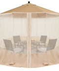 7.5 to 11 Foot Patio Umbrella Mosquito Netting, Polyester Screen Mesh with Zipper Door and Weight Bag installed over table