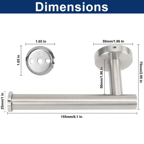 Rustproof Stainless Steel Toilet Paper Holder Wall Mount 6 Inch dimensions image with 2.95 inch wall offset detail
