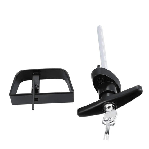 Heavy Duty Shed Door Latch Kit With T Handle And D Handle For 4.5 Inch Thick Doors, 4.5 And 5.5 Inch Stem, Black Powder Coated Finish, Includes 4 Keys, Screws And Allen Wrench, Barn Storage Door Lock Set, black metal T and D handles with keys