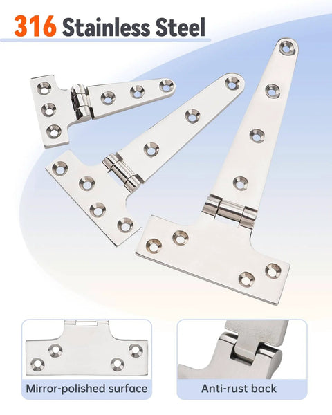 316 Stainless Steel T Hinges 8X4 Heavy Duty With Screws For Hatch Gate Door Fence Barn Cabinets Windows 4 Pack, mirror-polished finish
