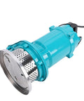 Heavy Duty Stainless Steel Submersible Sump Pump With Solid 370W Drive Motor For Basement Drainage And Pond Flow Portable 110V Utility Water Pump shown from side, highlighting shiny steel screen.