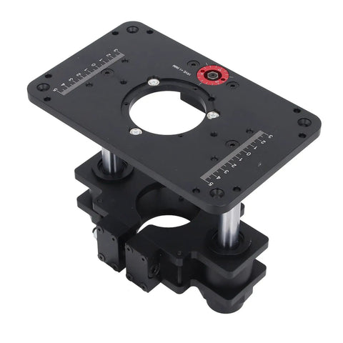 Heavy Duty Aluminum Router Table Lift System For Dead Nuts Accurate Height Adjustments On Woodworking Shop Rigs, top view of precision lift.
