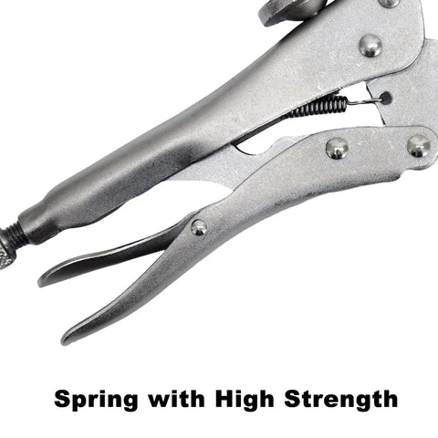 Close-up of ergonomic handle on Beefy 9 Inch Drill Press Clamps Set Of 2 Locking Fixture for drill press welding table and woodworking.