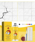 All In One Tile And Stone Repair Kit For Diy Use With Quick Drying Glue To Fix Cracks Chips And Small Damage On Tile Granite And Marble Surfaces Seamless Color Match For Kitchen Bathroom Balcony displayed with tools and cracked tile