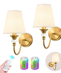 Battery Operated Wall Sconces Set of 2,Rechargeable Wireless Wall Sconces with 10000mAh RGB Dimmable Bulb and Remote,15 Colors with remote.