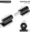 Seven Inch Heavy Barrel Gate Hinges Built Tough As Nails Rock Solid Steel Construction Supports 900 Pounds Weld On Matte Black Finish Perfect For Fence Gates And Driveway Ramps Two Pack, showing dimensions and details.