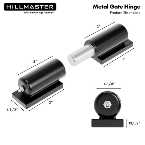 Seven Inch Heavy Barrel Gate Hinges Built Tough As Nails Rock Solid Steel Construction Supports 900 Pounds Weld On Matte Black Finish Perfect For Fence Gates And Driveway Ramps Two Pack, showing dimensions and details.