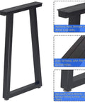 36 Inch Metal Table Bar Legs Heavy Duty Beefy Industrial Style With Adjustable Feet Pads Trapezoid Design For Sturdy Home Bar Counters And Workbenches Supports Up To 800 Lbs Per Set, showing trapezoid leg design, pre-drilled plates, and adjustable feet details.
