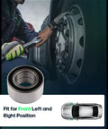Mechanic installing a front wheel bearing and hub assembly with ABS, suitable for Hyundai Elantra, Tiburon, and Kia Spectra models