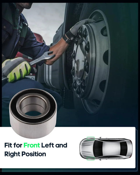Mechanic installing a front wheel bearing and hub assembly with ABS, suitable for Hyundai Elantra, Tiburon, and Kia Spectra models