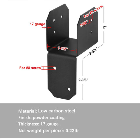 8 Pack 2x4 Post Caps Tie Bracket For Pergola And Decks, Joist Anchor Connector, 17 Gauge Steel With Powder Coat, Fits 1.5 Inch Beams
