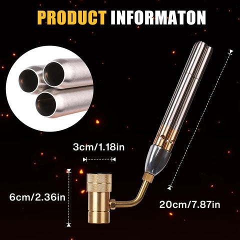 Triple Flame Turbo Torch Head With High Output Heat dimensions and design details for welding brazing soldering heavy duty gas nozzle