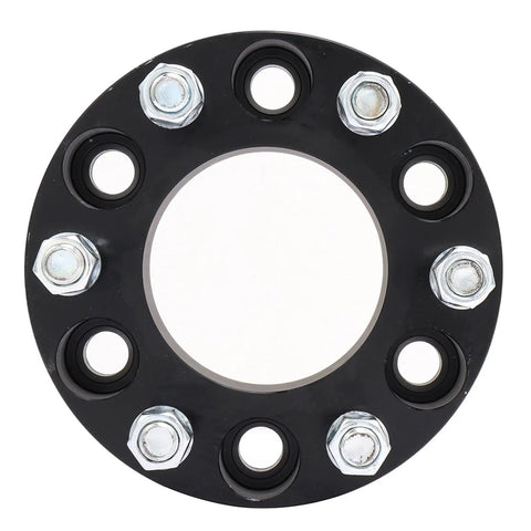 Top view of black 1.5 inch wheel spacer 6x135 for Ford F-150 Expedition Navigator Mark LT 2003-2014 with 6 lug adapters.