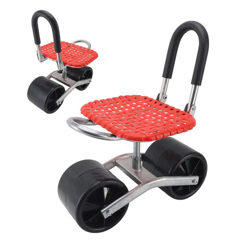 Wheeled Garden Stool With Adjustable Height Iron Construction Movable Labor Saving Patio Seat for Lawn Yard Outdoor Planting.