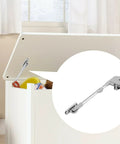 Heavy Duty Soft Close Hinges For Toy Boxes And Wooden Chests, shown supporting open toy box lid with stainless steel hinge detail