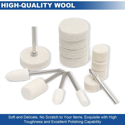 115 Piece Polishing Buffing Wheel Set For Dremel Tools 1 Eighth Inch Shank Pro Grade Wool Buffers For Metal Jewelry Wood