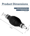 Hella Durable Handheld Fuel Transfer Pump With Leak Proof Check Valve, Heavy Duty Rubber Primer Bulb Adapter, dimensions shown