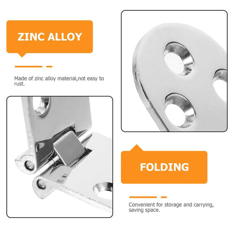 Close-up of Six Piece Zinc Alloy Folding Flip Hinges Set for DIY Cabinets, showing zinc alloy material and folding functionality.