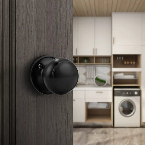 10 Pack Classic Closet Dummy Door Knobs, Non Turning, Single Side Surface Mounted, Black Interior Doorknobs installed on wood door