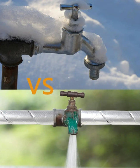 Comparison of frozen pipe vs insulated pipe with Heavy Duty Pipe Insulation Wrap Tape 32.8 Ft Long 3 Inch Wide Self Adhesive