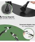 Close-up of Magnetic Soldering Helping Hands With Flexible Arms and 360 Degree PCB Holder showing strong magnets and alligator clamps.