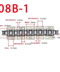 Precision 08B-1 Single Row Roller Chain 1.5M Short Pitch Heavy Duty Drive Link dimensions and specifications diagram.