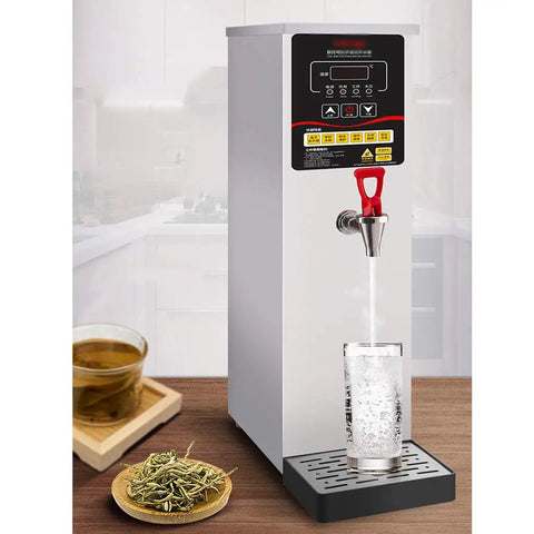 Heavy Duty 3000W Commercial Step By Step Electric Water Dispenser With Led Panel 304 Stainless Steel Inner Tank pouring hot water.