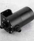 Yukofe Universal Air Oil Separator Catch Can, Black Stainless Steel construction, top view with fittings and bolt holes.