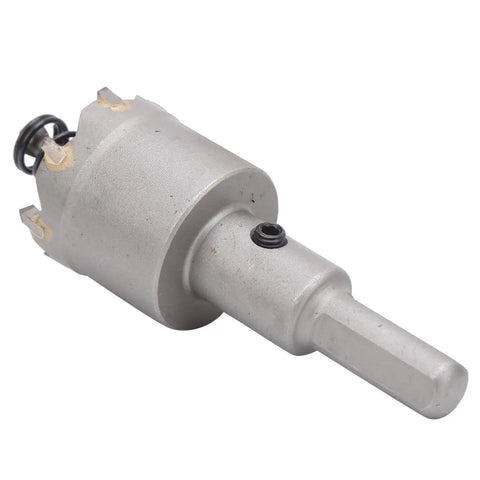 Heavy Duty Cemented Carbide Hole Saw Kit With Alloy Steel Cutter For Drilling Clean Holes In Stainless Steel Iron Plates And Thick Plastic Sheets Made For Electricians Who Need Reliable Long Lasting Performance On Tough Jobs Today. carbide hole saw bit with hex shank