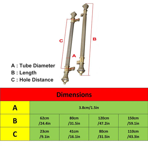 Vintage Courtyard Wooden Door Push Pull Bar Handle In Brushed Stainless Steel, Heavy Duty Door Hardware For Sliding Glass Shower Kitchen Entrance, 120 Cm Long (47.2 In), Waterproof Anti Rust Finish, Ergonomic Edge; dimensions chart