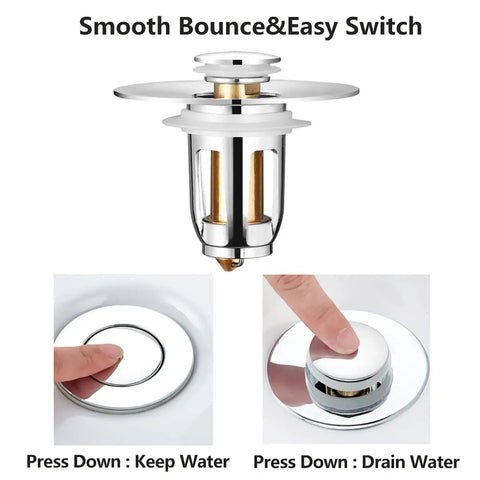 2 Pack Universal Bathroom Sink Stopper For 1.1 To 1.5 Inch Drain Holes, Pop Up Strainer With Hair Catcher demonstration