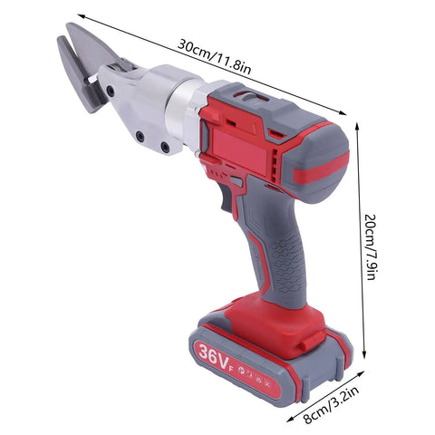 Powerful 21V Electric Metal Shears With Swivel Head and Two Batteries for cutting, handheld design with ergonomic grip.