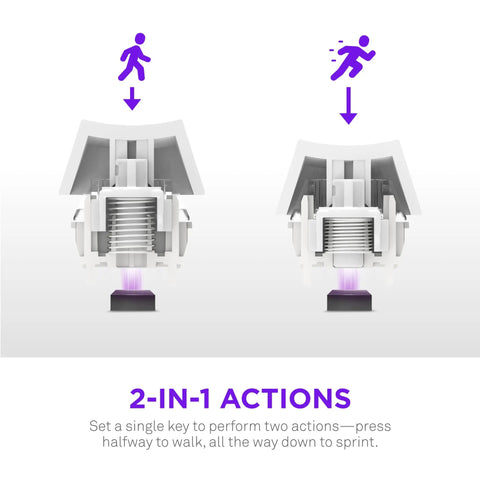 Compact MiniTKL Gaming Keyboard Stacked With Magnetic Hall Effect Switches and Rapid Trigger Circuitry demonstrating 2-in-1 key actions.