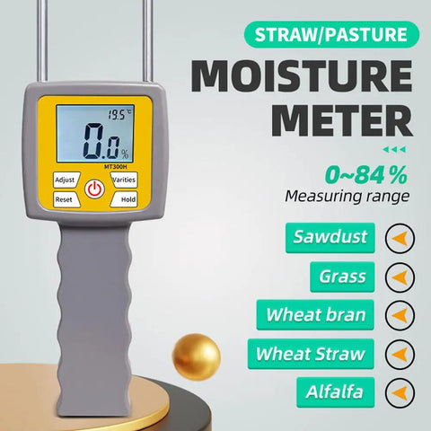 Portable Hay Moisture Meter With Long Probe For Bale Testing, Super Handy Digital Readout, 0-84% Range, 0.5 Percent Accuracy, Ideal For Alfalfa, Orchard Grass, Forage Grass, And Other Hays on display