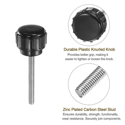 20 Piece M3 X 25mm Male Thread Knurled Knobs Black Thumb Screws featuring Sweet Security Grip, showing durable plastic knob and zinc plated stud.