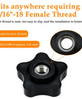 Close-up of 4 Pack 5/16-18 Female Thread Knob T Handle Black Nylon Five Star Head Clamping Nut Knobs Set With Stainless Steel Insert