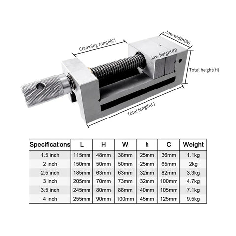 High Precision Stainless Steel Right Angle Vise For CNC Surface Grinding Machines dimensions diagram with specifications table