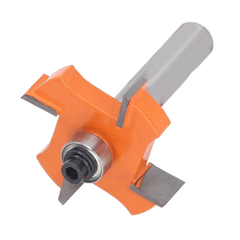 Top Notch 4 Wing Router Bit For Clean Slots In Pine And Particle Board High Carbon Steel Anti Backlash Design With 8mm Shank showing sharp blades and 8mm shank