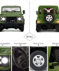 Details of Land Rover Defender RC Car One Fourteenth Scale Remote Control Toy Model With Manual Door Open Green Off Road