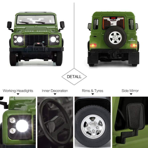 Details of Land Rover Defender RC Car One Fourteenth Scale Remote Control Toy Model With Manual Door Open Green Off Road