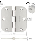 Diagram of Super Handy 42 Pack Of Brushed Nickel Interior Door Hinges Measuring 3.5 Inches With Rounded Corners Made From Solid Flat Iron