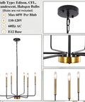 Six Light Farmhouse Chandelier With Adjustable Height Black And Gold Iron Pendant Lighting showing candle-style arms and ceiling mount.