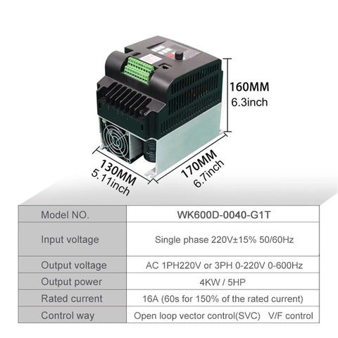 Compact 220V Mini VFD Inverter For Single Phase Motors 2.2KW 1HP Variable Frequency Drive Speed Controller Capacitor Motor Control Easy Install For Home Workshop And DIY Projects, 160mm unit