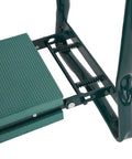 Close-up of Folding Garden Kneeler Seat With Soft Foam Pad And Tool Pouch, featuring sturdy steel frame and EVA pad, partially folded view.