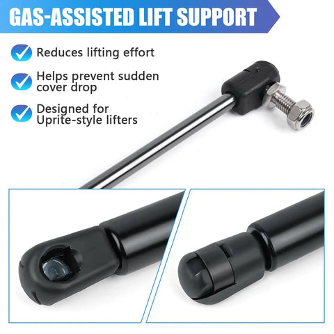 Pro Grade 20 Inch Gas Spring Cover Lifter Kit Offering Sixty Pound Drag For Spa Hot Tubs Exact 71794 showing gas-assisted lift support.